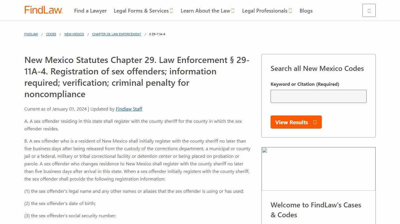 New Mexico Statutes Chapter 29. Law Enforcement § 29-11A-4 FindLaw