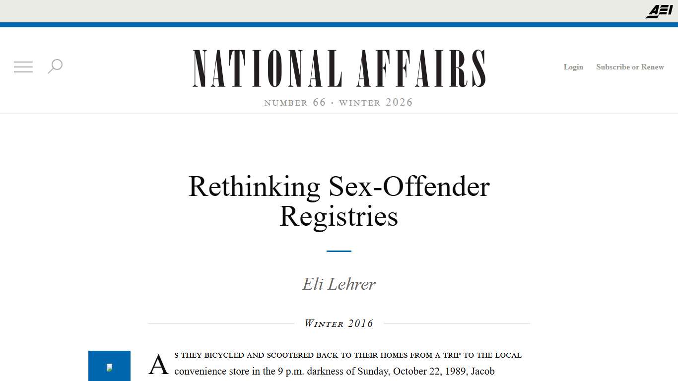 Rethinking Sex-Offender Registries National Affairs