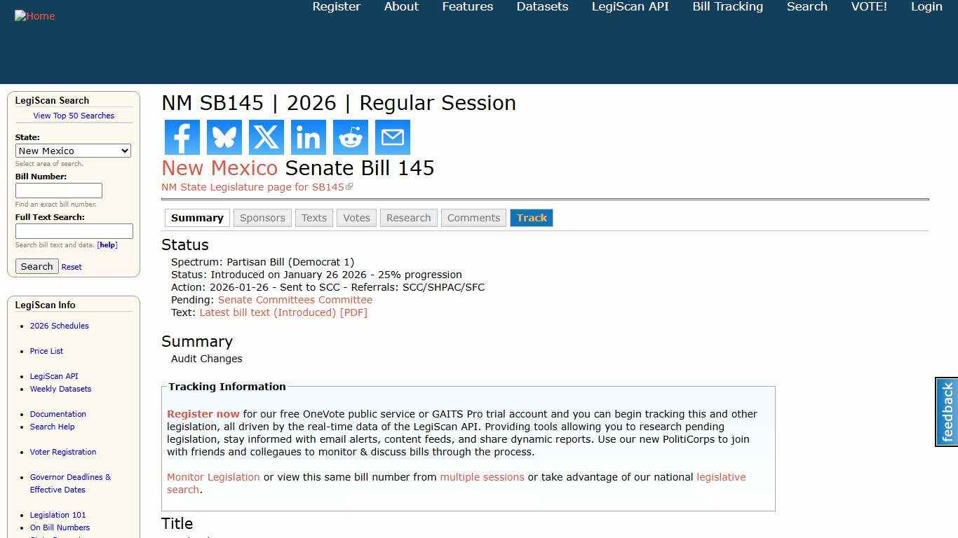 NM SB145 2026 Regular Session LegiScan
