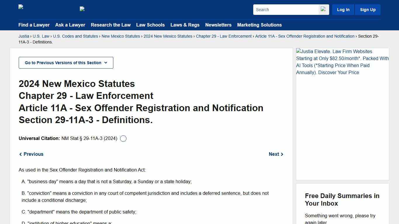 New Mexico Statutes Section 29-11A-3 (2024) - Definitions. :: 2024 New Mexico Statutes :: U.S. Codes and Statutes :: U.S. Law :: Justia